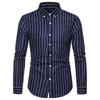 Camisa de manga larga para hombre de comercio exterior transfronterizo, camisa casual para hombre, camisa de fibra de poliéster a rayas para hombre