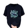 Venta al por mayor de fábrica manga corta sencilla estampado de letras con cinta holgada Joker cuello redondo amantes camiseta de manga corta