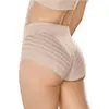 Bragas Populares de Comercio Exterior para Mujer de Cintura Media, Ropa Interior Transpirable de Malla Rayada con Soporte para Cintura y Cadera, Algodón Puro en la Entrepierna, Delgadas