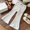 Pantalones Casuales para Niñas de Primavera y Otoño, Leggings Modernos y a la Moda para Niños, Pantalones Acampanados de Lunares con Lazo Estilo Coreano