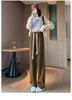 Pantalones de Chenilla de Pierna Ancha para Mujer, Primavera, Otoño e Invierno 2026 Nuevos Pantalones de Pana de Cintura Alta con Forro Polar, Pantalones Rectos Sueltos Casuales