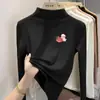 Camiseta base de forro polar con estampado para niñas, cuello alto medio, camiseta de otoño e invierno para bebés niñas, ropa interior cálida para niños, top casual