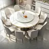 Mesa de jantar redonda em mármore estilo italiano, uma mesa redonda luxuosa e elegante para uso doméstico, adequada para restaurantes e ambientes comerciais, com tampo de mármore resistente ao calor que pode ser usado com cooktops de indução