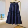 Falda de Mezclilla Elástica para Mujer Tallas Grandes, Nueva Falda Midi de Cintura Alta con Volantes en Línea A para Primavera/Verano