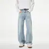 Jeans de pierna recta holgada de pierna ancha para hombre, color azul claro, nuevos para primavera 2026, lavado nuevo y desgastados, duraderos