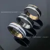 Anel de Engrenagem V-Gold de Alta Qualidade Baojia Shilong com Diamantes Incrustados em Cerâmica Branca e Preta, Anéis de Casal Versáteis e Simples, Par de Anéis Fechados