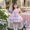 Vestido Princesa Lolita de Alcinha para Bebê Menina Verão 2025 Novo Doce Céu Estrelado Cavalo Vestido de Aniversário Saia Bufante