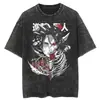 Talla Europea Transfronteriza Hombre Camiseta Negra Lavada Anime 2024 Camiseta Gráfica