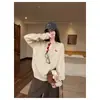 Suéter Tejido Bordado de Cachorro Perezoso Americano Estilo Primavera Cuello Henley Botón Manga Larga Mujer Otoño Invierno Bloque de Color Parte Inferior