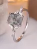 Anillo Rectangular de Plata de Ley S925 con Borde de Piedra de Musgo Verde Acuático, Venta Caliente Europea y Americana Transfronteriza, Lujo Moderno y Accesible