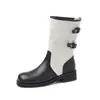 Botas Western Casuales de Moda Estilo Británico Color Block de 4 cm 2026 Otoño/Invierno Nuevas Punta Redonda Tacón Grueso Sin Cordones Caña Media
