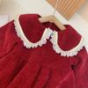 Vestido para Niñas 2026 Nuevo Estilo Rojo Moderno Estilo Coreano Lindo Cuello de Muñeca Bebé Otoño e Invierno Vestido Infantil
