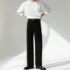 Pantalones de traje de drapado estilo Hong Kong para hombre, rectos, sin planchar, holgados, muy pantalones, negros, pierna ancha, pantalones de barrer, cintura elástica