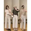 ¡Pantalones estilo lino Old Money! Cinturón Tejido de Sarja Tencel Lino Pantalones de Nueve Puntos Verano Delgados Casuales para Mujer H052004