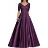 Vestido de Noche Formal Europeo y Americano Comercio Exterior Vestido Largo Formal de Noche Aplique de Encaje Vestido de Graduación Manga Corta Vestido para Madrina de Boda Mujer