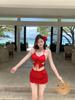 Bikini de Tres Piezas Estilo Coreano y Japonés, Puro y Atractivo, Dulce y Sexy Rojo, Traje de Baño para Mujer para Vacaciones en la Playa y Aguas Termales, Popular en Internet