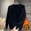 Sudadera gruesa para hombre, cuello redondo, forro polar, corte holgado, talla grande, top versátil de manga larga, nueva tendencia de moda para otoño