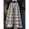 Pantalones casuales de cuadros azul marino estilo americano para hombre, diseño fino de otoño, pantalones transpirables de pierna recta, pantalones deportivos de corte holgado