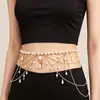 Estilo Francés Suave Cadena de Cintura de Perlas Artificiales Cadena Fina Entrecruzada Multicapa Cadena Corporal Cadena de Malla para Vestido Decoración Versátil