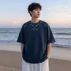 Camiseta de manga corta para hombre con diseño estilo americano estampado, cuello redondo, marca de moda verano 2026, corte holgado, camiseta deportiva casual de media manga