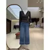 Camiseta de Manga Larga con Diseño de Botones en V de Algodón Modal Dongdaemun de Corea del Sur para Mujer, Principios de Otoño, Suave, Elástica, Ajustada, Top Básico
