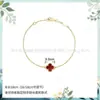 Mini pulsera de flor única de oro V de alta gama para mujer, gruesamente chapada en oro de 18 quilates, pulsera de trébol de cuatro hojas con plata, ágata roja y nácar blanco mini