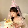 Chapéu de Primeiro Aniversário de Bebê, Adereços Fotográficos Atmosféricos, Faixa de Cabelo de Malha Doce de Princesa para Menina