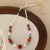 Nueva Cadena para Clavícula Estilo Chino Vintage Azul Turquesa Teñido Blanco Rojo Jade Perla Superior Diseño de Nicho Collar Avanzado