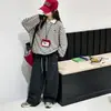 Conjunto de Sudadera Polo a Rayas Estilo Universitario Elegante para Niñas Primavera y Otoño, Conjunto Casual de Otoño Versión Coreana con Pantalones de Pierna Ancha para Niñas Mayores
