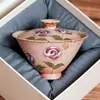 Tazón de té Gaiwan de cerámica individual con tapa, azul y blanco, ágata roja, diseño minimalista del fabricante, juego de té Kung Fu con rosa dorada pintada a mano