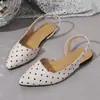Sandalias de punto de lunares de comercio exterior bidireccionales europeas y americanas para mujer, con puntera fina, planas, al por mayor, talla grande