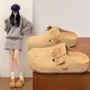 Suela gruesa tacón oculto estrella zapatos Birkenstock punta cerrada media pantufla ropa exterior para mujer 2026 nueva primavera lazo zapatos Birkenstock