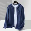 Cardigan Masculino de Lã com Zíper Malha Grossa de Sete Fios Ponto Plano Confortável Quente Outono/Inverno Novo Estilo Casaco Suéter com Capuz Manga Longa