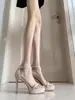 Sandálias com Tiras Prateadas para Mulheres 2024 Verão Novo Nude Impermeáveis Plataforma Salto Alto Fashionable Saltos Finos para Homens e Mulheres