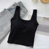 Camisola de cuello cuadrado de algodón puro con cinturón y almohadillas para el pecho, para mujer, para uso interior y exterior, con espalda en U, corta, sin mangas, cómoda y bonita.