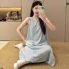 Bata de noche de algodón de color y seda de hielo, vestido sin mangas para mujer, nuevo estilo moderno holgado de longitud media, se puede usar afuera, verano