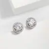 Brincos de Botão Redondos de Moissanita Estilo Europeu e Americano com Halo de Zircônia Estilo Criativo Brilhante Redondo Temperamento Versátil Brincos Transfronteiriços