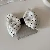 Pente de Cabelo com Laço de Bolinhas Estilo Coreano, Grampo de Cabelo Fofo de Princesa, Presilha Fresca e Doce para Franja, Grampo de Cabelo Fofo