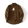 Camisa de Trabajo Retro Japonesa Morada Pura de Algodón, Manga Larga, Cuello, Corte Holgado, Parte Superior con Dobladillo Curvo para Primavera