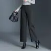 Pantalones de Lana a Cuadros de Pierna Ancha para Mujer, Nuevos Pantalones Casuales Otoño/Invierno 2026, Elegantes, Adelgazantes, con Caída, Pantalones Rectos de Nueve Puntos