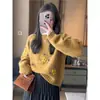 Suéter de Ganchillo Pequeño de Alta Gama Tejido a Mano Pesado para Mujer Otoño Invierno Suave Pegajoso Holgado Cuello Redondo Tejido Capa Base Ropa de Mujer