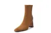 Botas Curtas Marrons para Mulheres, Outono e Inverno, Bico Quadrado, Patchwork, Salto Alto, Botas Meia Elástica, Novo Estilo 2026, Salto Bloco, Estilo Coreano, Camurça, Botas de Cano Justo