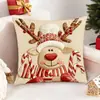 Capa de Almofada Cartoon de Natal Vermelha e Branca Padrão Boneco de Neve Rena Velho Homem Pão de Gengibre Quadrada Decoração de Quarto Lavável