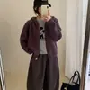Cardigã de tricô com zíper, capuz e listras color block estilo coreano, um novo item de moda outono/inverno, versátil e estiloso, com uma vibe relaxada e casual, para mulheres