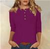 2026 Moda Casual Femenina Transfronteriza de Amazon Manga Tres Cuartos Color Sólido Botón Cuello Redondo Camiseta Superior