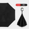 Paraguas Invertido Automático de Doble Capa con Mango Largo para Hombres y Mujeres, Protección Solar, Lluvia o Sol, Parasol Grande de Doble Capa Resistente al Viento para Montar en el Coche