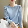 Camiseta de Manga Longa Dupla Face de Algodão Mercerizado para Primavera e Verão Feminina, Gola Redonda, Algodão Puro de Fibra Longa, Top Soltinho de Algodão Penteado, Camiseta Base