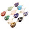 Collar con Colgante de Piedra Natural de Agata de Cristal en Forma de Gota de Agua Envuelto en Alambre Árbol de la Vida Cadena para Suéter Gota de Agua Piedra Cruda N781