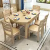 Mesa de Comedor y Sillas de Madera Maciza Combinación Telescópica Plegable Cuadrada y Redonda Doble Propósito Sala de Estar Hogar Apartamento Pequeño Mesa de Comedor Mesa Redonda Variable