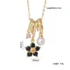 Colar Colorido Retro de Flor de Cinco Pétalas com Zircônia Transfronteiriço para Mulheres, Design Exquisito, Corrente de Clavícula de Alto Padrão, Pingente de Pérola Versátil